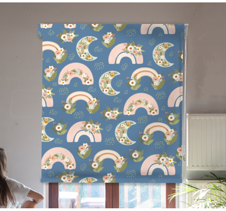 Barnemønster med vårens regnbue og blomst rullegardin barn - Tenstickers