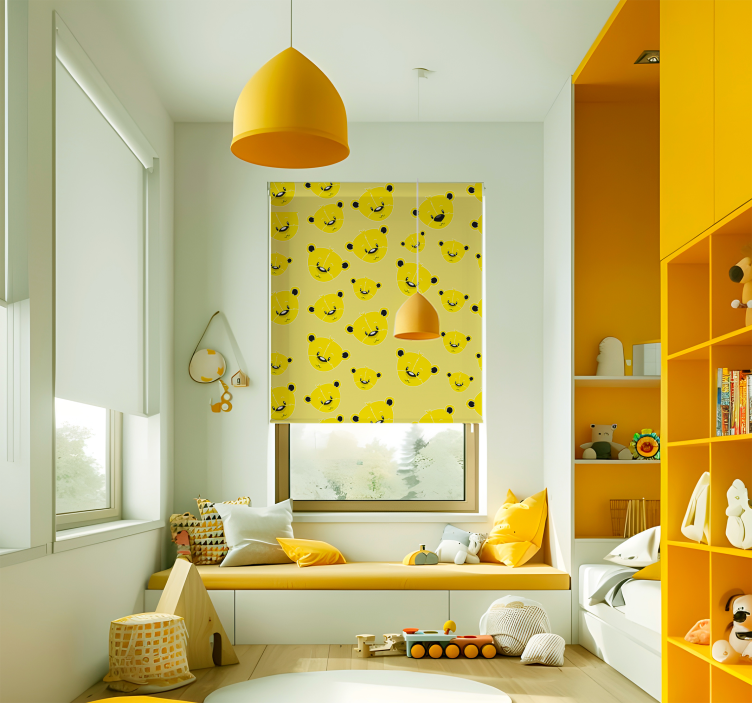 Bjørnemønster gul rullegardin - Tenstickers