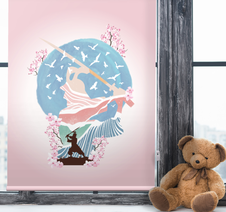Elegant samurai silhuett rullegardin tegning - Tenstickers