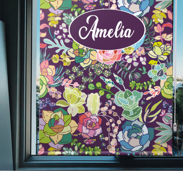 Fargerike blomster og kaktusmønster rullegardin personlig - Tenstickers