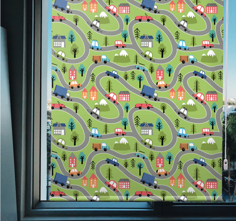 Fargerike kjøretøyveier rullegardin barn - Tenstickers