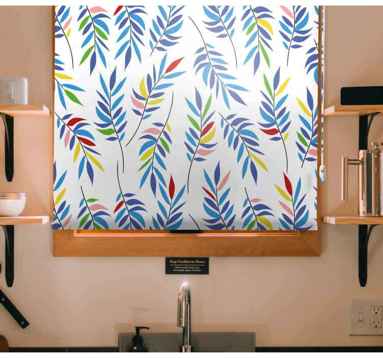 Fargerikt bladmønster rullegardin blomster - Tenstickers