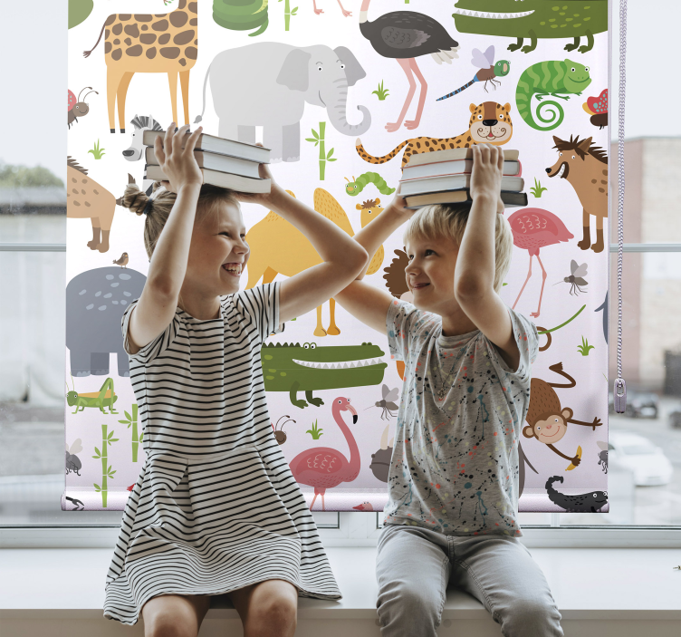 Flerfarget dyr barne rullegardin - Tenstickers