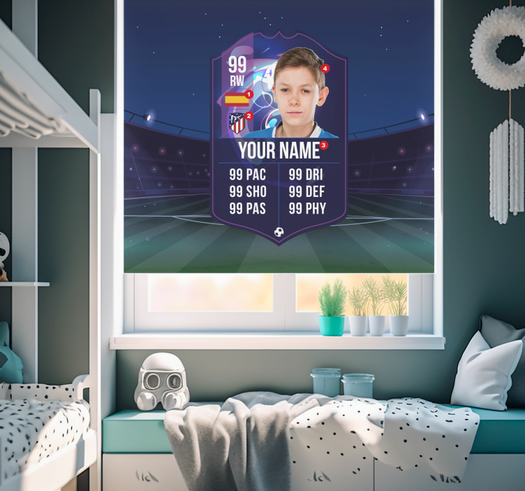 Fotballspiller kort barn rullegardin - Tenstickers