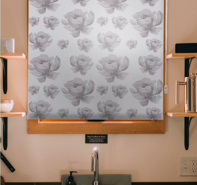 Grå 80 -talls blomstermønster rullegardin vintage - Tenstickers