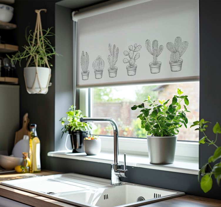 Grå nyanser kaktus rullegardin - Tenstickers