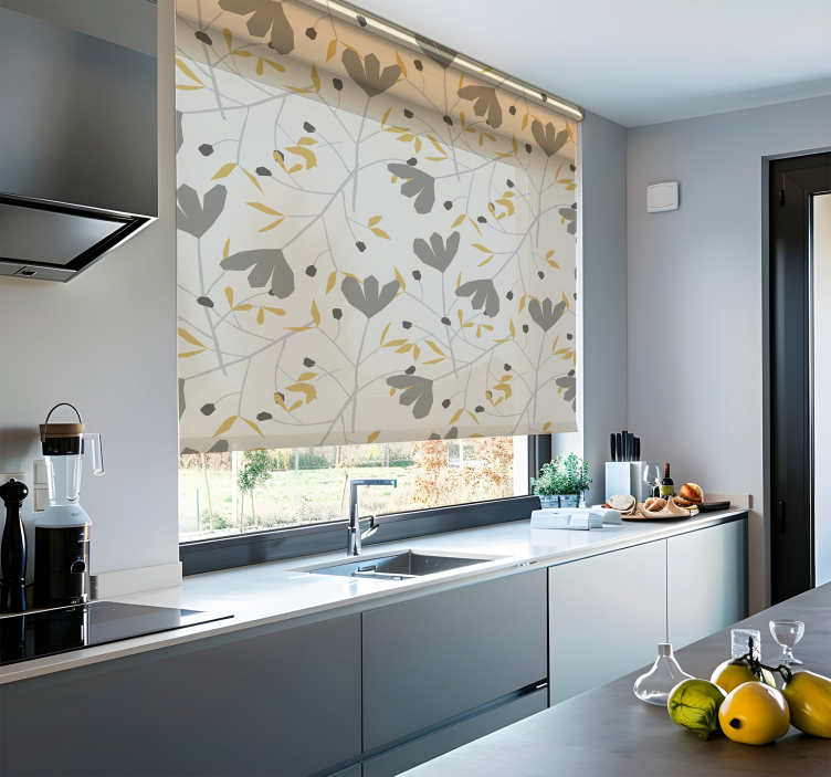 Grå og gule blomster nordisk rullegardin - Tenstickers