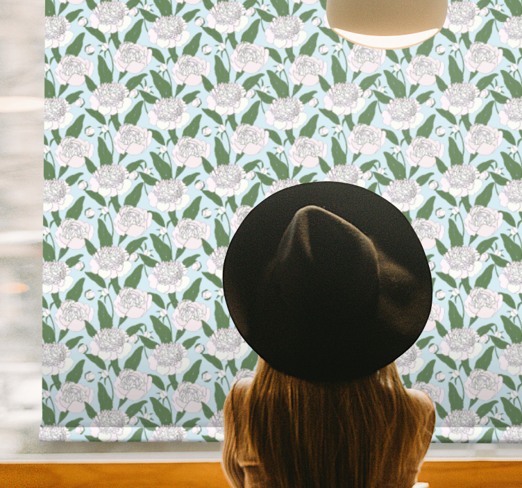 Hvitt peonmønster rullegardin blomster - Tenstickers