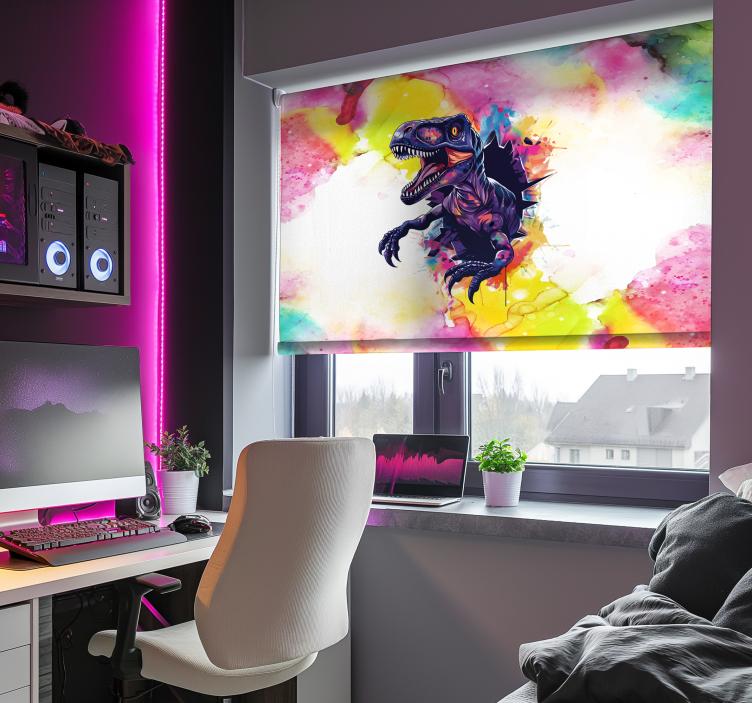 Mettede farger velociraptor dinosaur rullegardin - Tenstickers