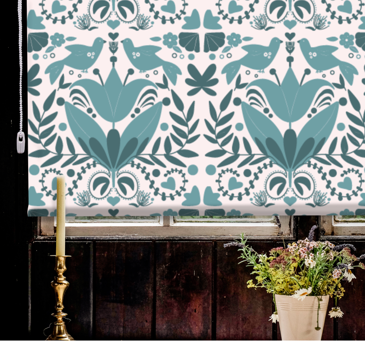 Mønster med fugler rullegardin blomster - Tenstickers