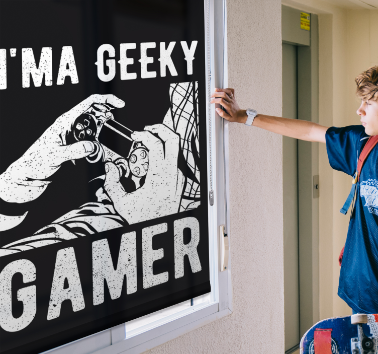 Nerdete gamer svart rullegardin - Tenstickers
