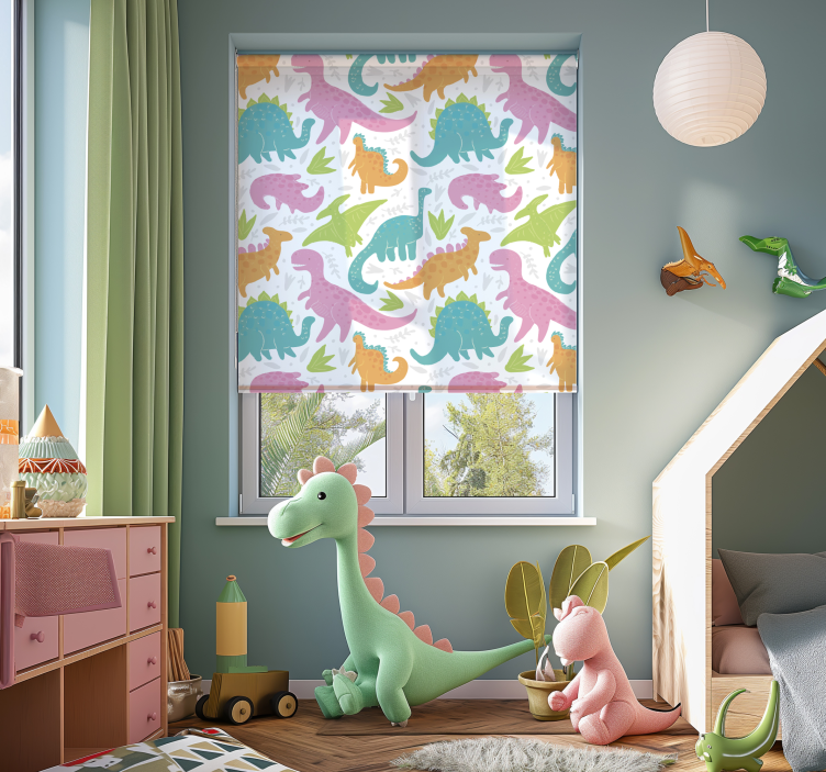 Pastellfarger dinosaur rullegardin - Tenstickers