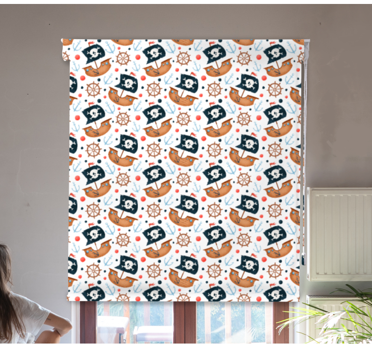 Piratskipmønster rullegardin barn - Tenstickers