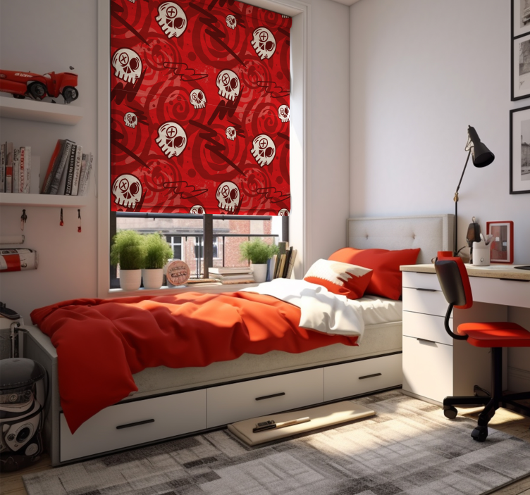 Rød graffiti med hodeskaller rullegardin ungdom - Tenstickers