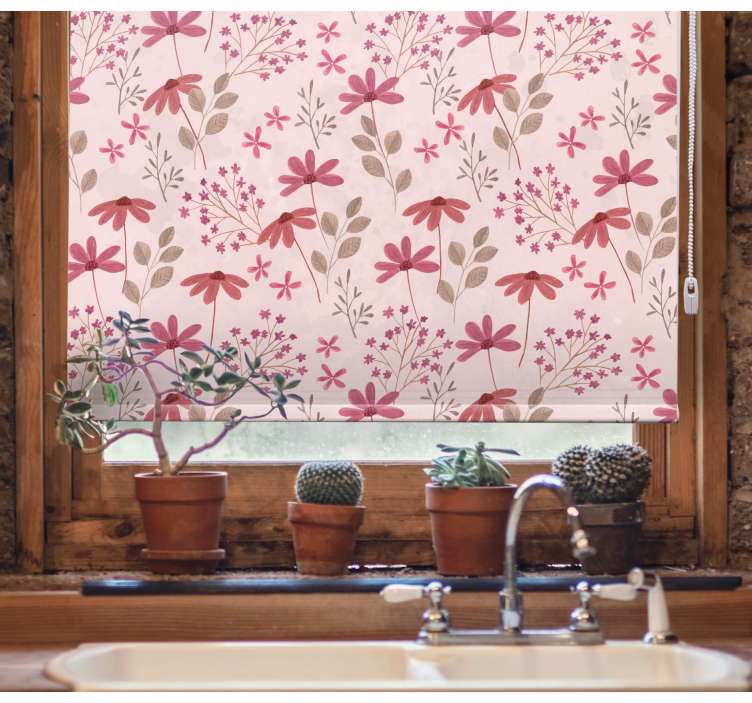 Rosa små blomster og planteRullegardin - Tenstickers