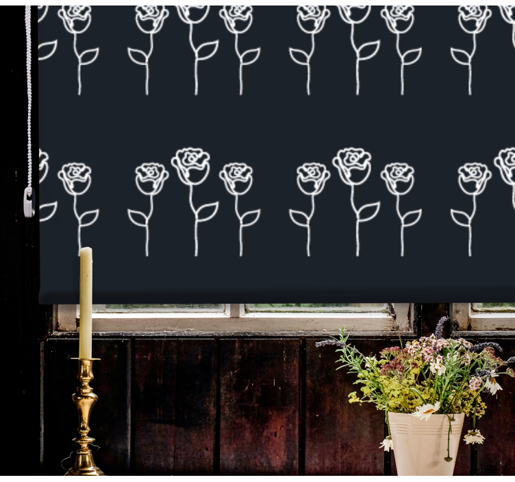Svart og hvitt rosemønster rullegardin blomster - Tenstickers