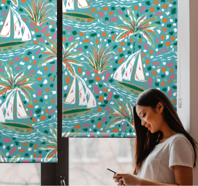 Seilbåter og palmer rullegardin blomster - Tenstickers