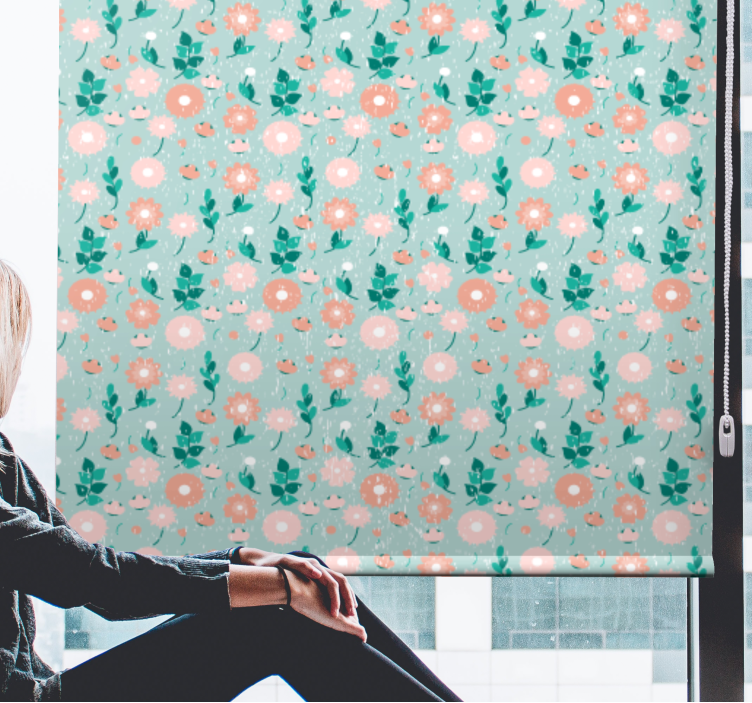 Ferskenfargede blomster rullegardin ungdom - Tenstickers