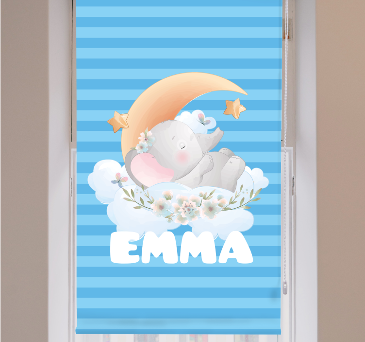 Søte dyr elefant med navn rullegardin baby - Tenstickers