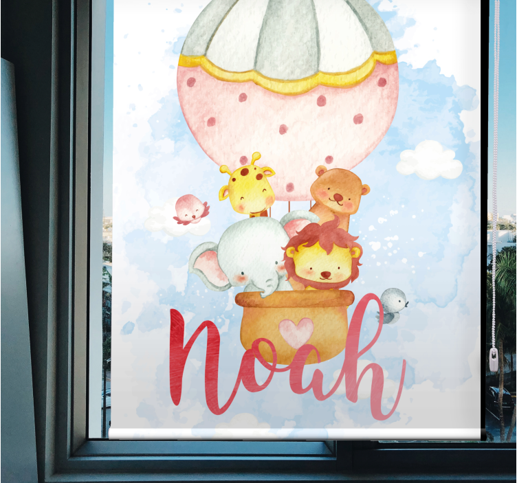 Søte dyr som flyr på ballonger rullegardin tegning - Tenstickers