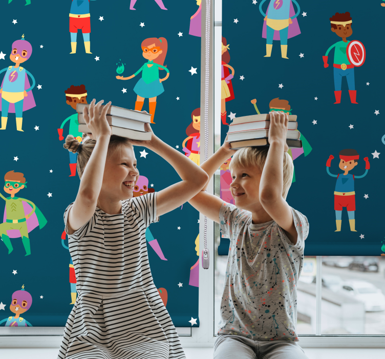 Superkids mønster superhelt rullegardin - Tenstickers