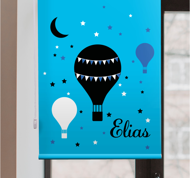 Svarte og blå ballonger med stjerner og måne rullegardin tegning - Tenstickers