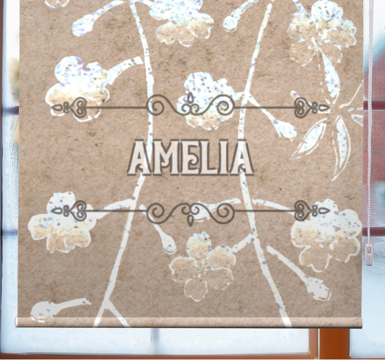Beige blomsterdesign med navn rullegardin ekteskap - Tenstickers
