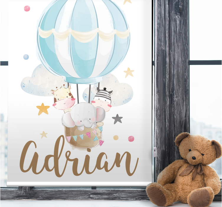 Tre dyr på ballonger med stjerner og skyer rullegardin tegning - Tenstickers