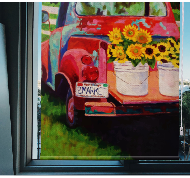 Trukket lastebil med solsikker rullegardin frukt - Tenstickers