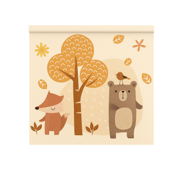 Beige skogsdyr rullegardin barn - Tenstickers