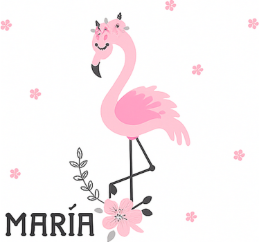 Rosa flamenco med navn rullegardin barn - Tenstickers