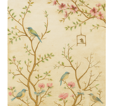 Fugler blomster grener rullegardin barn - Tenstickers