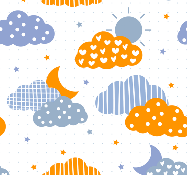 Rullegardin barn blå og oransje skyer og sol - Tenstickers
