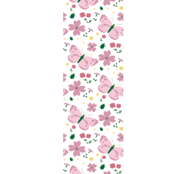 Rullegardin barn med delikat rosa blomster og sommerfugler - Tenstickers