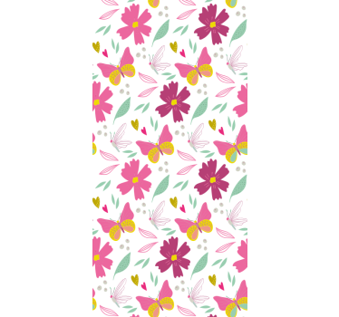 Rullegardin barn med mønster av rosa og gule blomster - Tenstickers