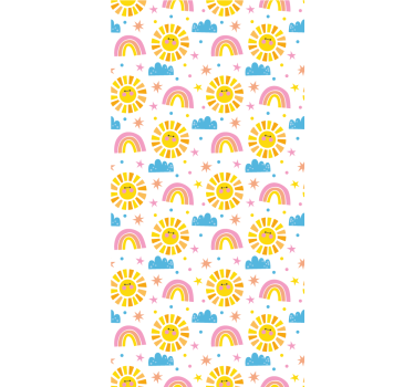 Rullegardin barn regnbue soler og skyer på hvit bakgrunn - Tenstickers