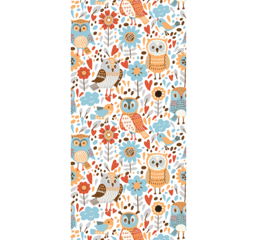 Rullegardin barn fargerike ugler med blomster mønster - Tenstickers