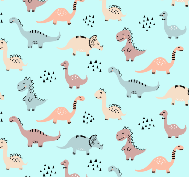 Rullegardin barn blå bakgrunn med gule og grønne dinosaurer - Tenstickers