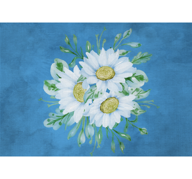 Rullegardin kjøkken hvite blomster på blå bakgrunn - Tenstickers