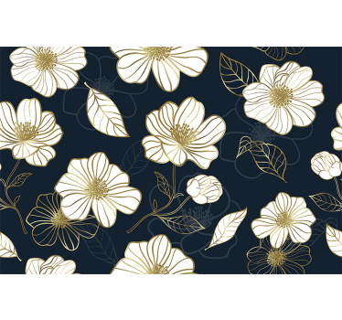 Rullegardin kjøkken lineart minimalistiske blomster med gull - Tenstickers