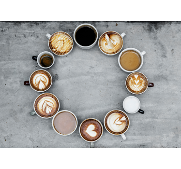 Rullegardin kjøkken forskjellige kaffekopper i sirkel - Tenstickers