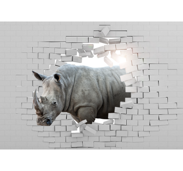Hvit rullegardin 3d neshorn - Tenstickers