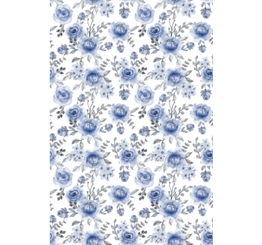 Blå mønster blomsterRullegardin - Tenstickers