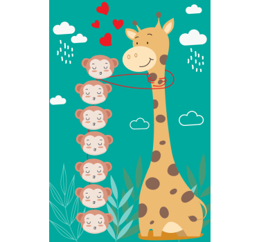 Aper som kysser giraffe moro rullegardin - Tenstickers
