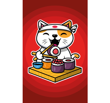 Sulten katt som spiser sushi barn rullegardin - Tenstickers