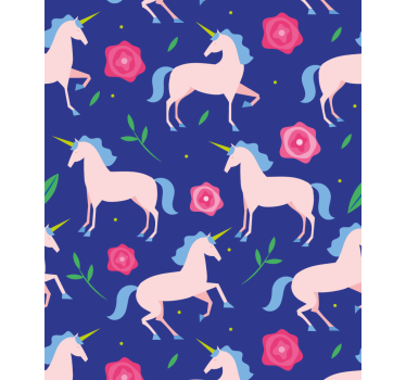 Enhjørninger og blomster rullegardin barn - Tenstickers