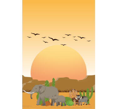 Afrikansk solnedgang i naturen dyr rullegardin - Tenstickers