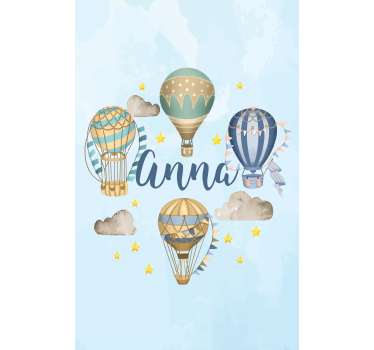 Blå ballonger med stjerner tegning rullegardin - Tenstickers