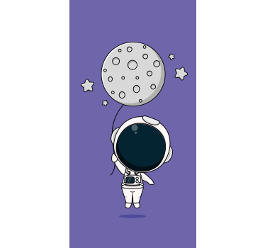 Svart og hvit astronaut med en måneballong tegning rullegardin - Tenstickers