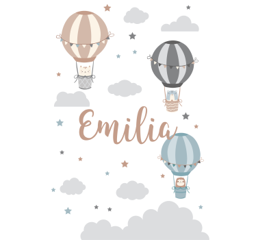 Pastellfarge ballonger og skyer tegning rullegardin - Tenstickers